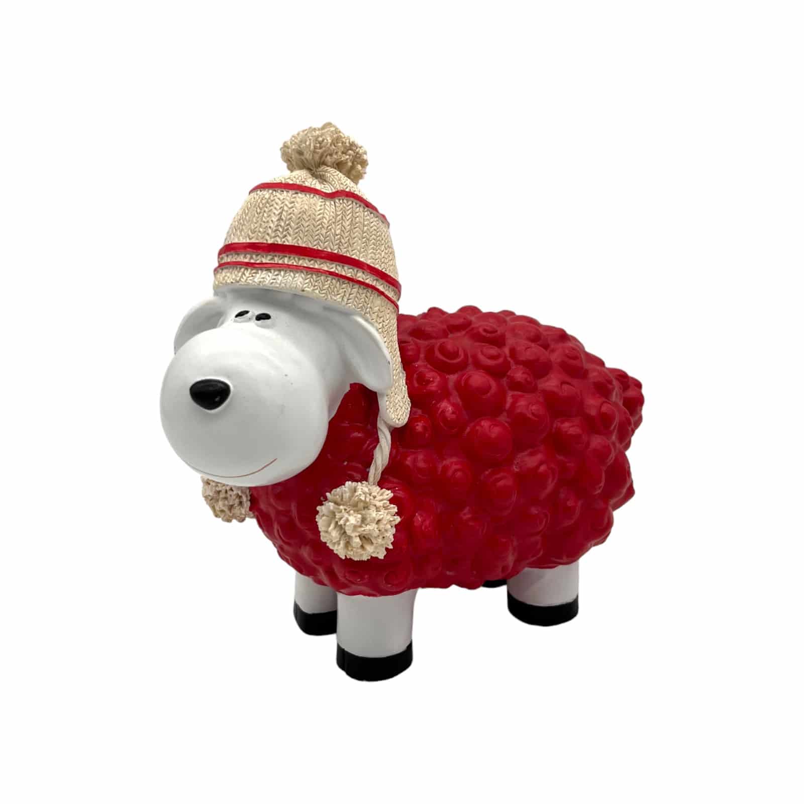 Schaf mit Bommelmütze rot