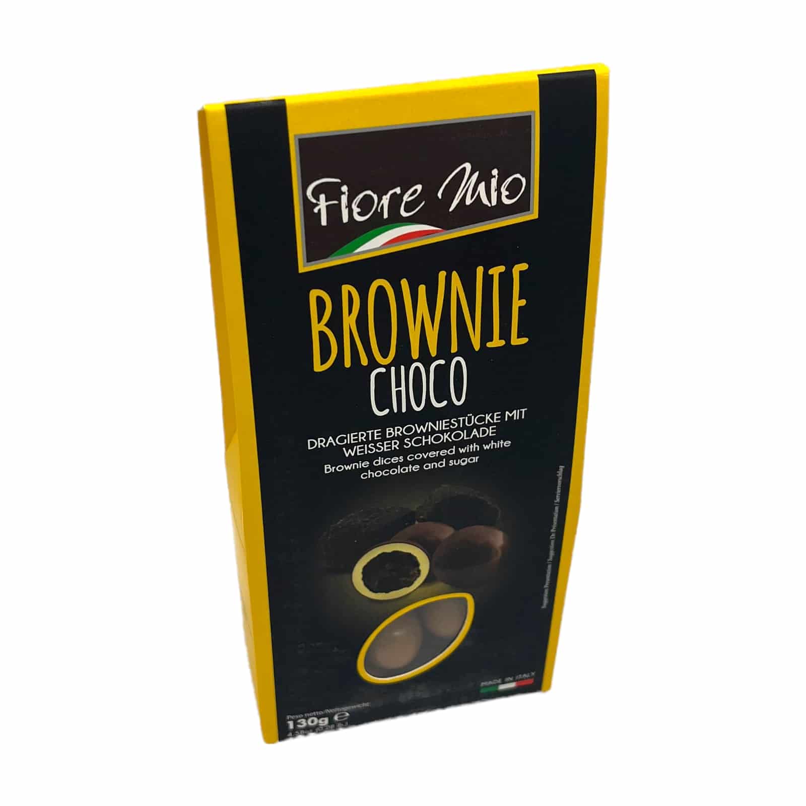 Dragierte Browniestücke mit weißer Schokolade 130g