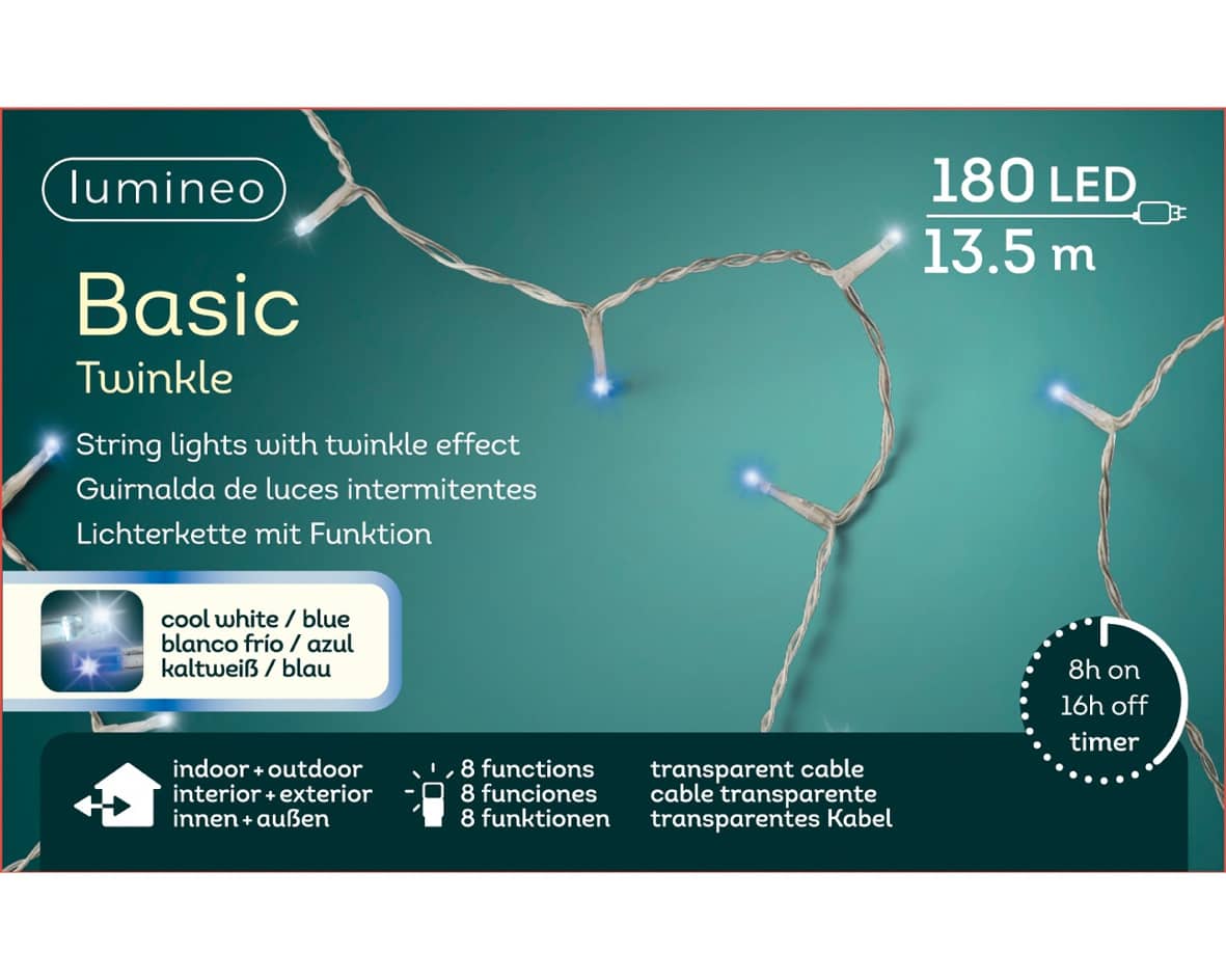 180 LED Basic Twinkle Lichterkette - kaltweiß/blau