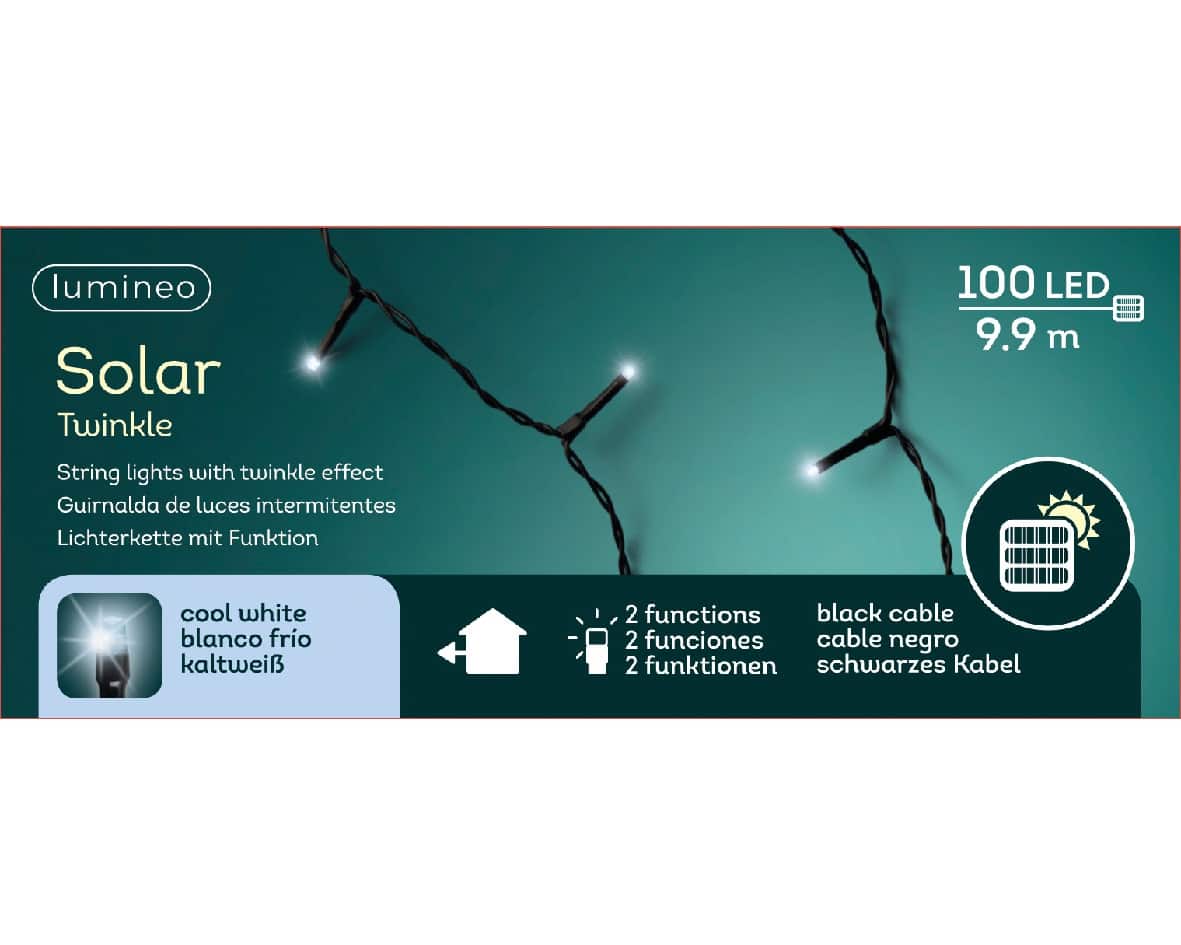 100 LED Solar Twinkle Lichterkette - kaltweiß