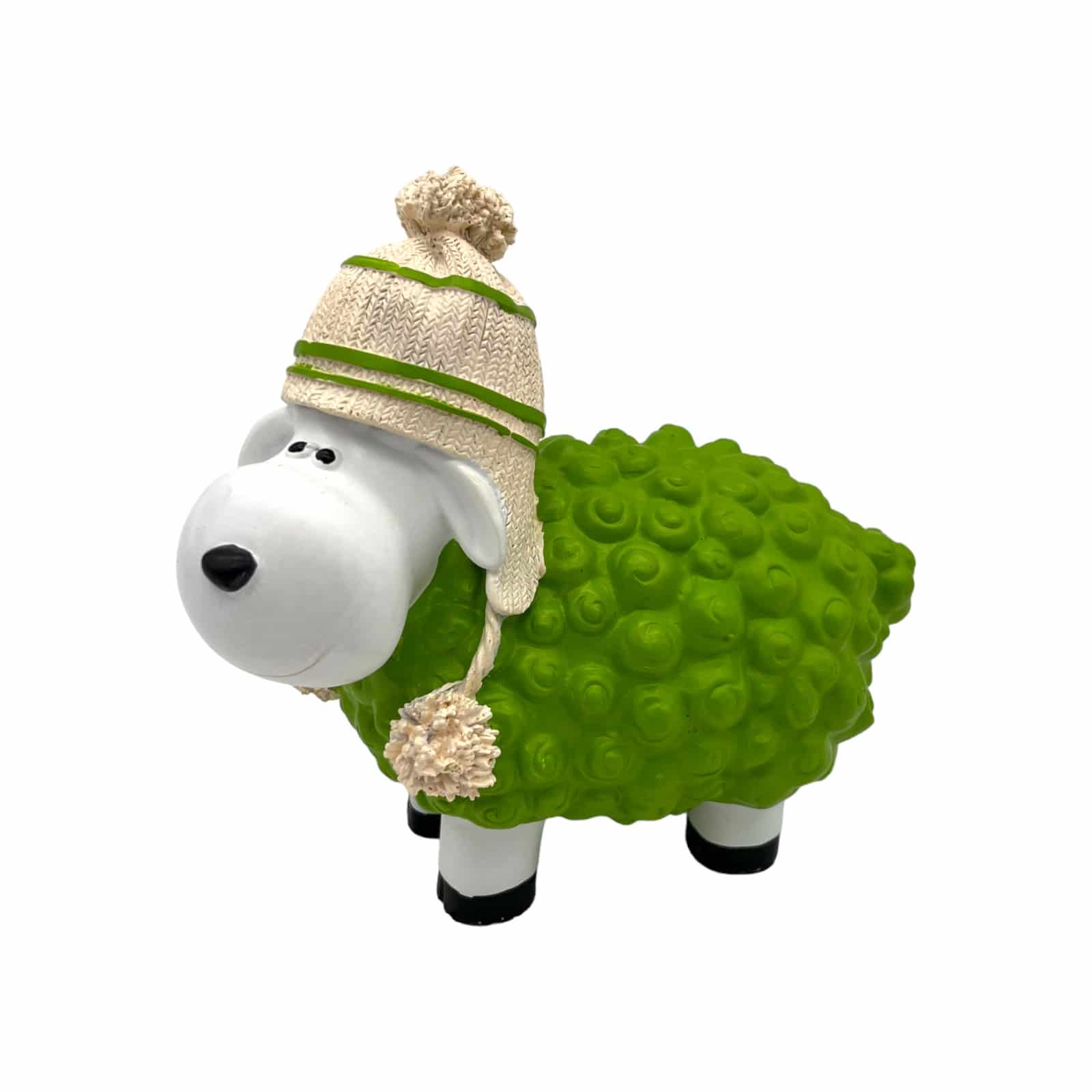 Schaf mit Bommelmütze grün