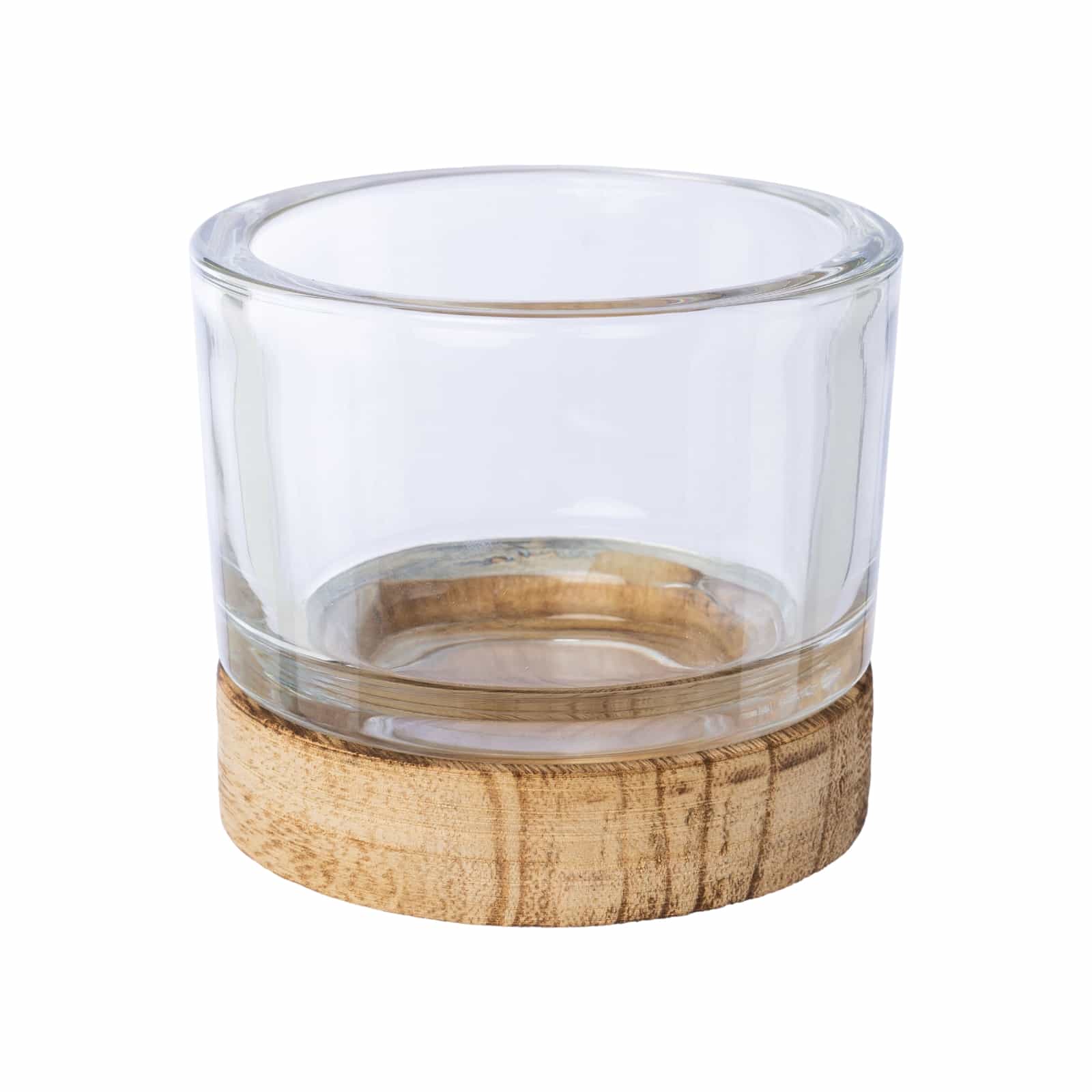 Glas-Teelicht mit Holzfuss